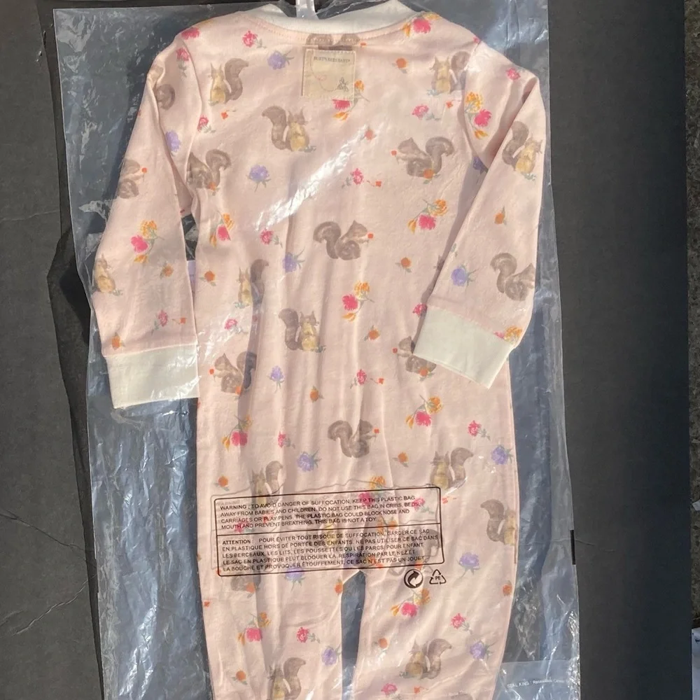 Burt’s Bees Baby Sleep ‘N Play 3-6 M Squirrels Organic Cotton Footed Sleeper New